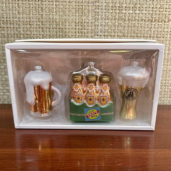 🎄🌟HP🌟Set of 3 Christmas Blown Glass Craft Beer Ornaments Painted Glitter - Picture 1 of 8